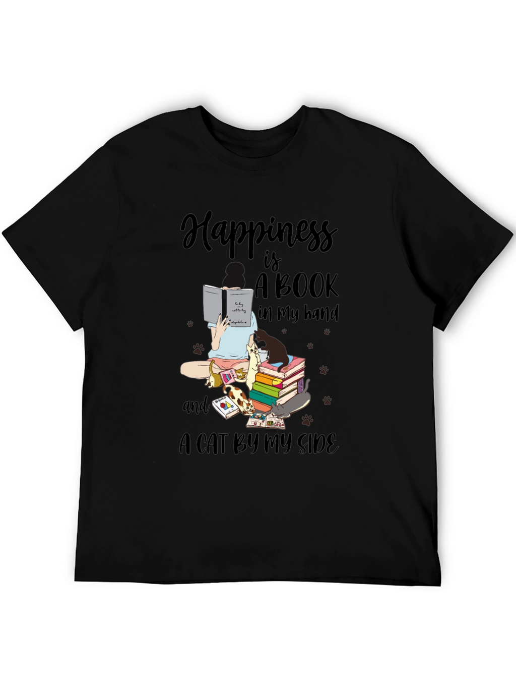 Happiness is Books and Cats T-Shirt