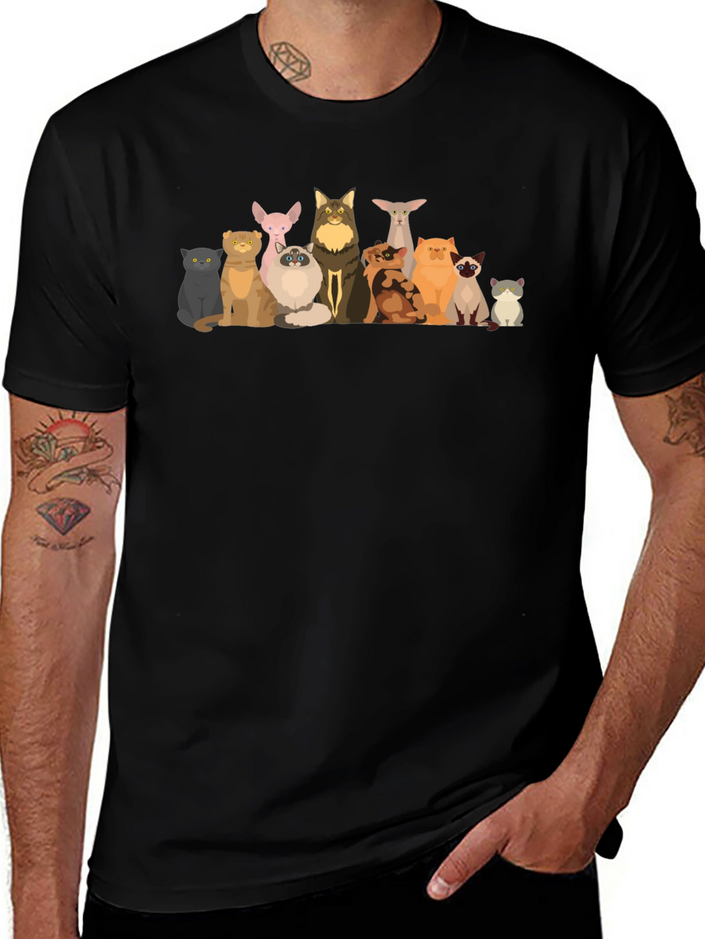 Cartoon Cats Black T-Shirt
