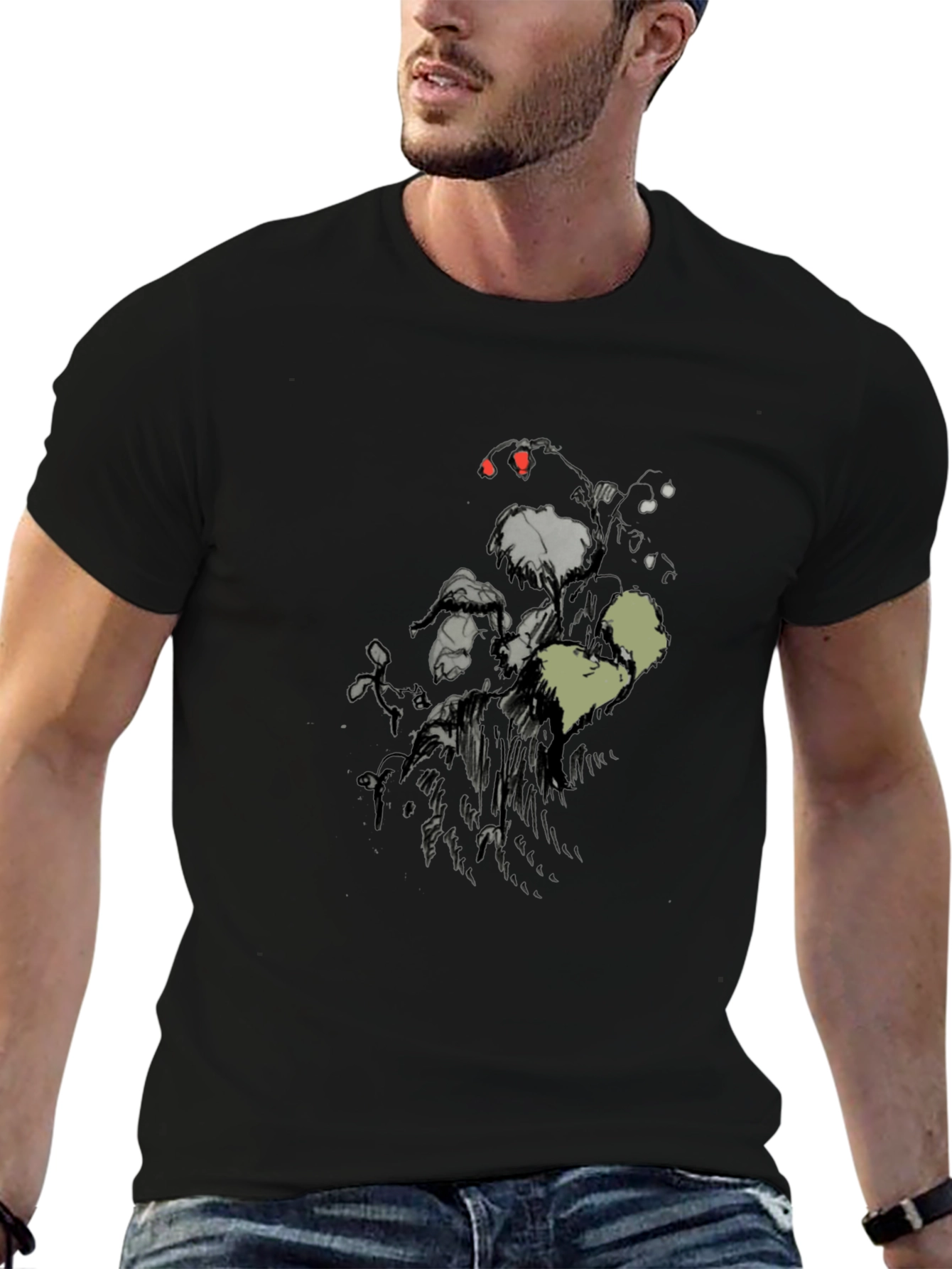 Mens Black Graphic Print Short Sleeve T-Shirt
