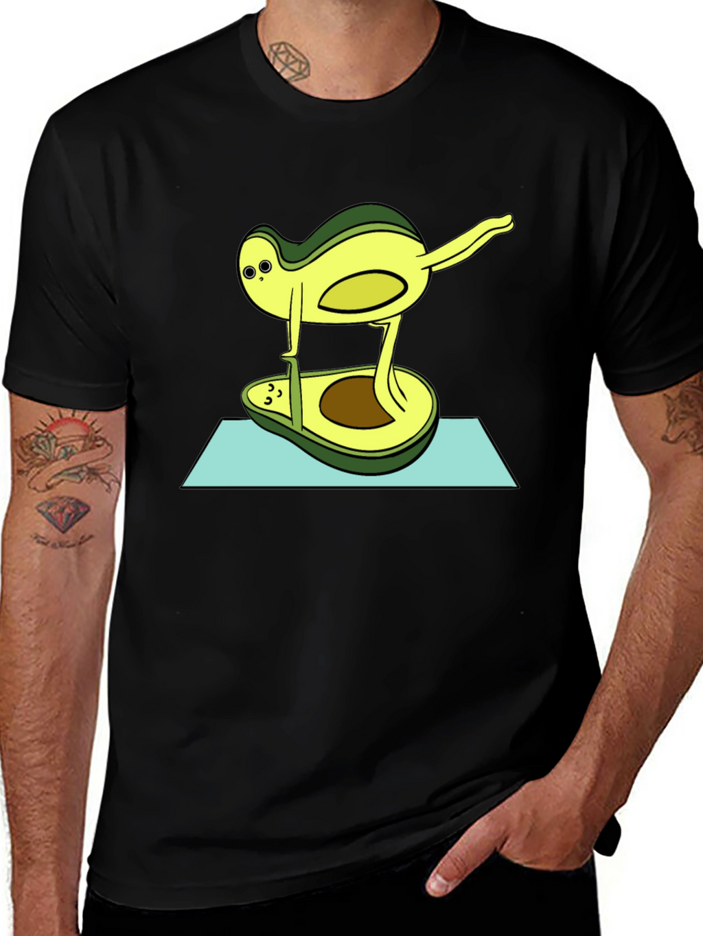 Funny Avocado Yoga Pose Black T-Shirt