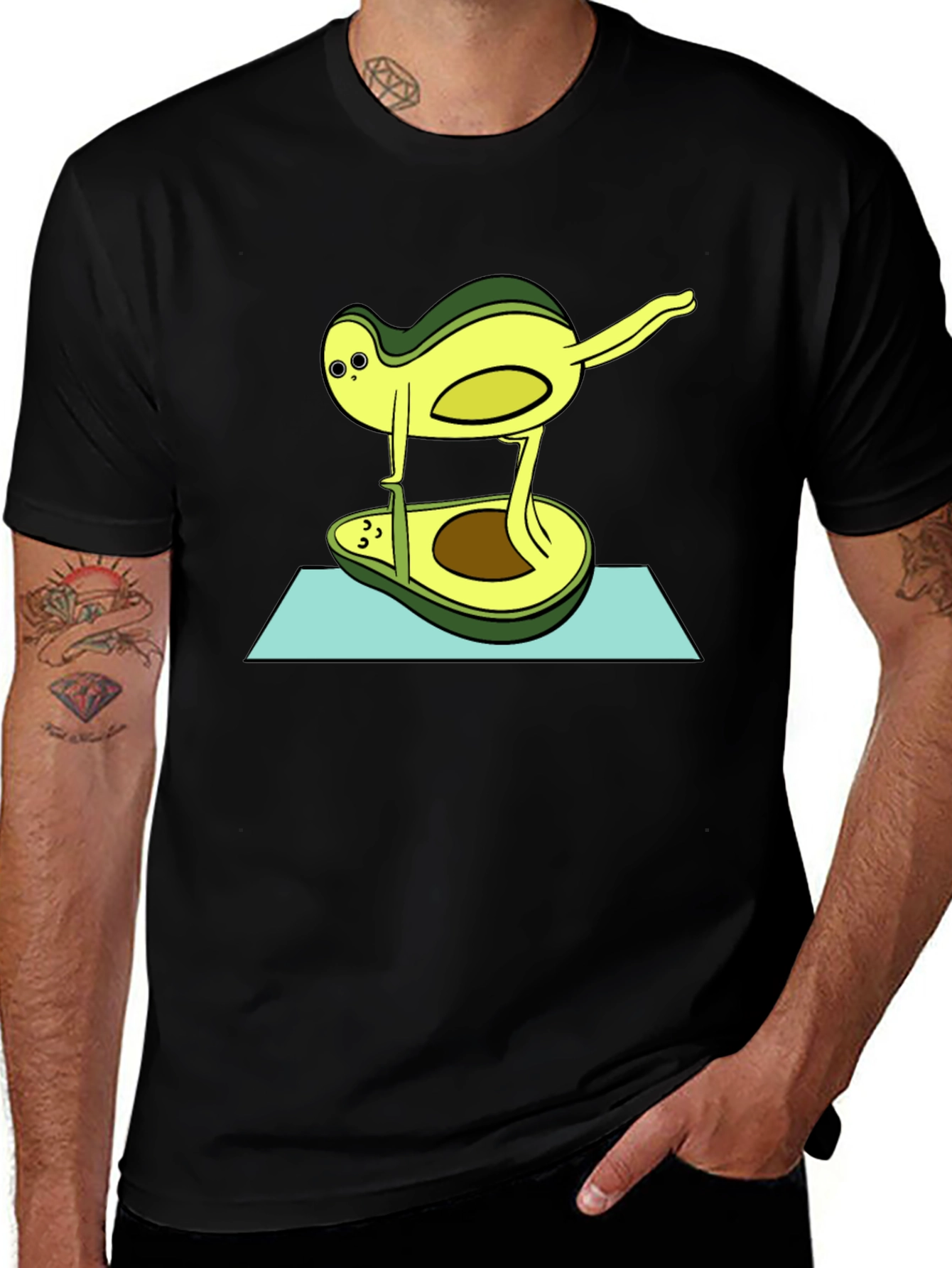 Funny Avocado Yoga Pose Black T-Shirt