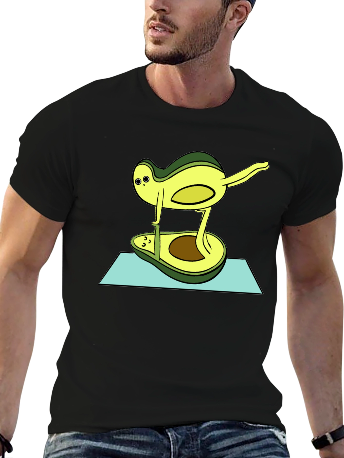 Funny Avocado Yoga Pose Black T-Shirt