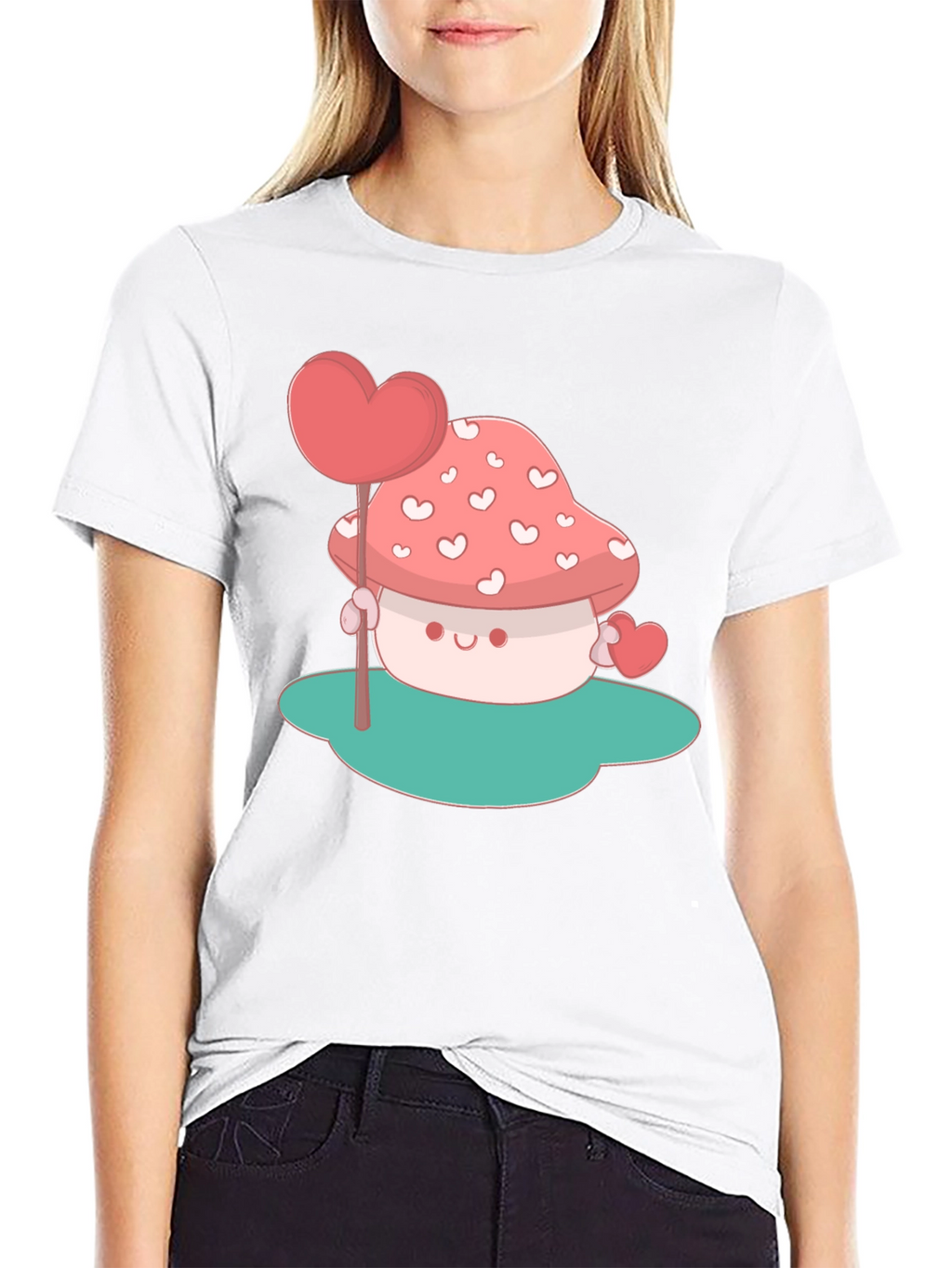Heart Mushroom Graphic Tee - Cute & Unique