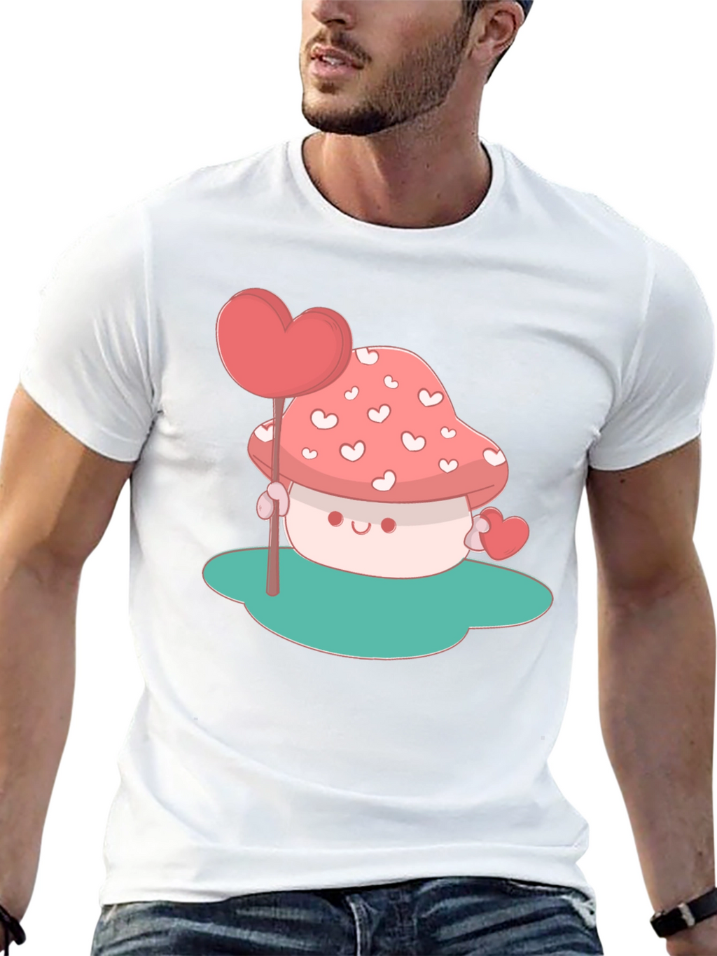 Heart Mushroom Graphic Tee - Cute & Unique