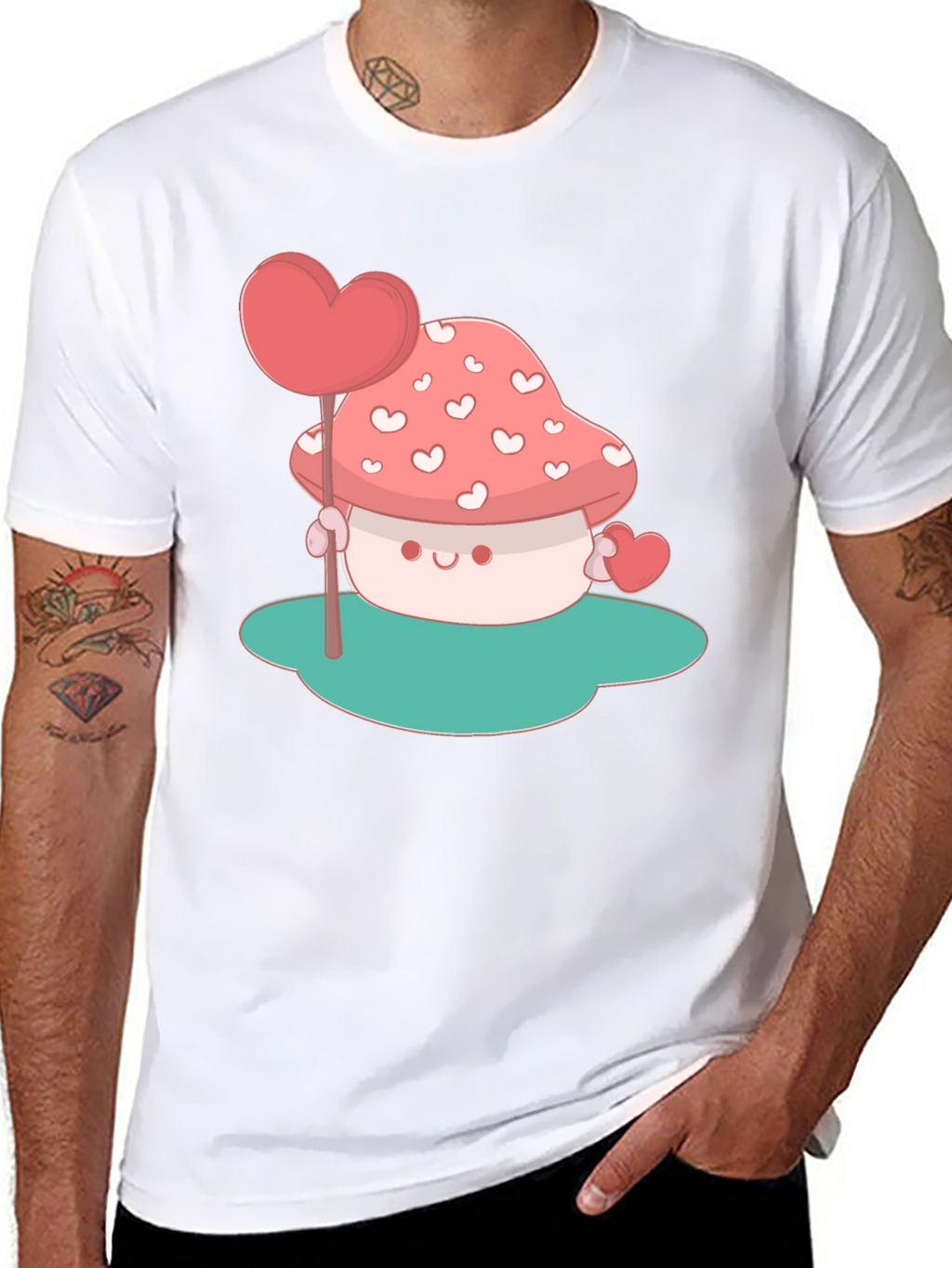 Heart Mushroom Graphic Tee - Cute & Unique