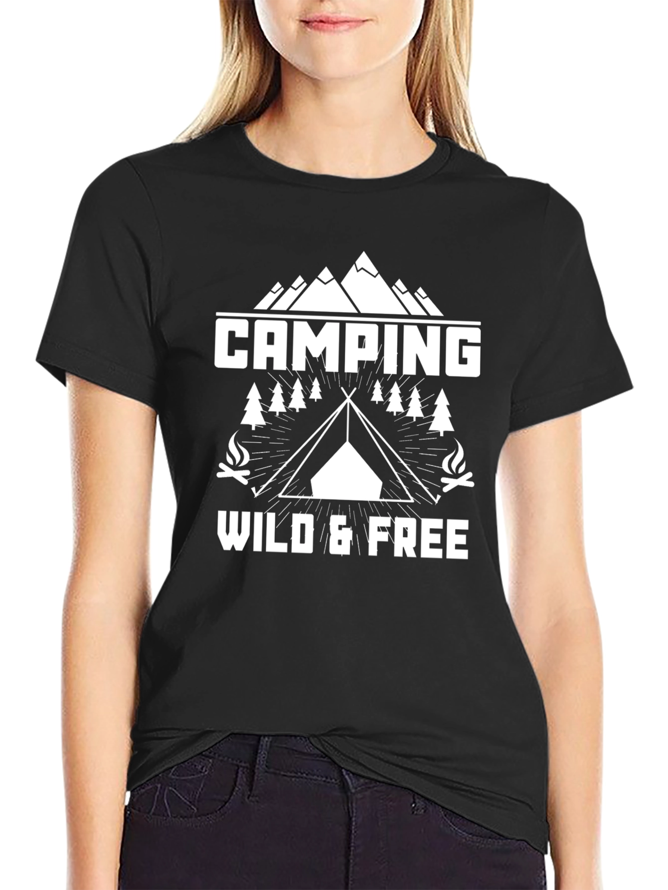Camping Wild & Free Graphic T-Shirt - Black