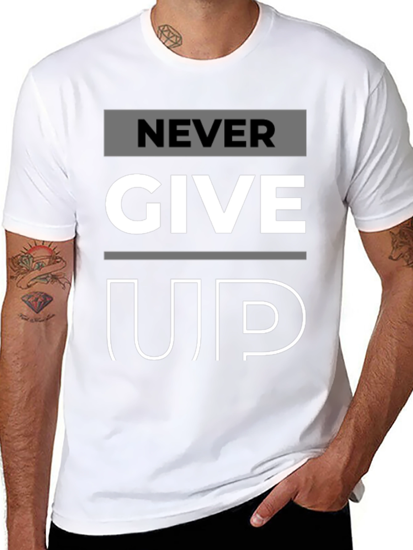 Never Give Up Graphic Print T-Shirt