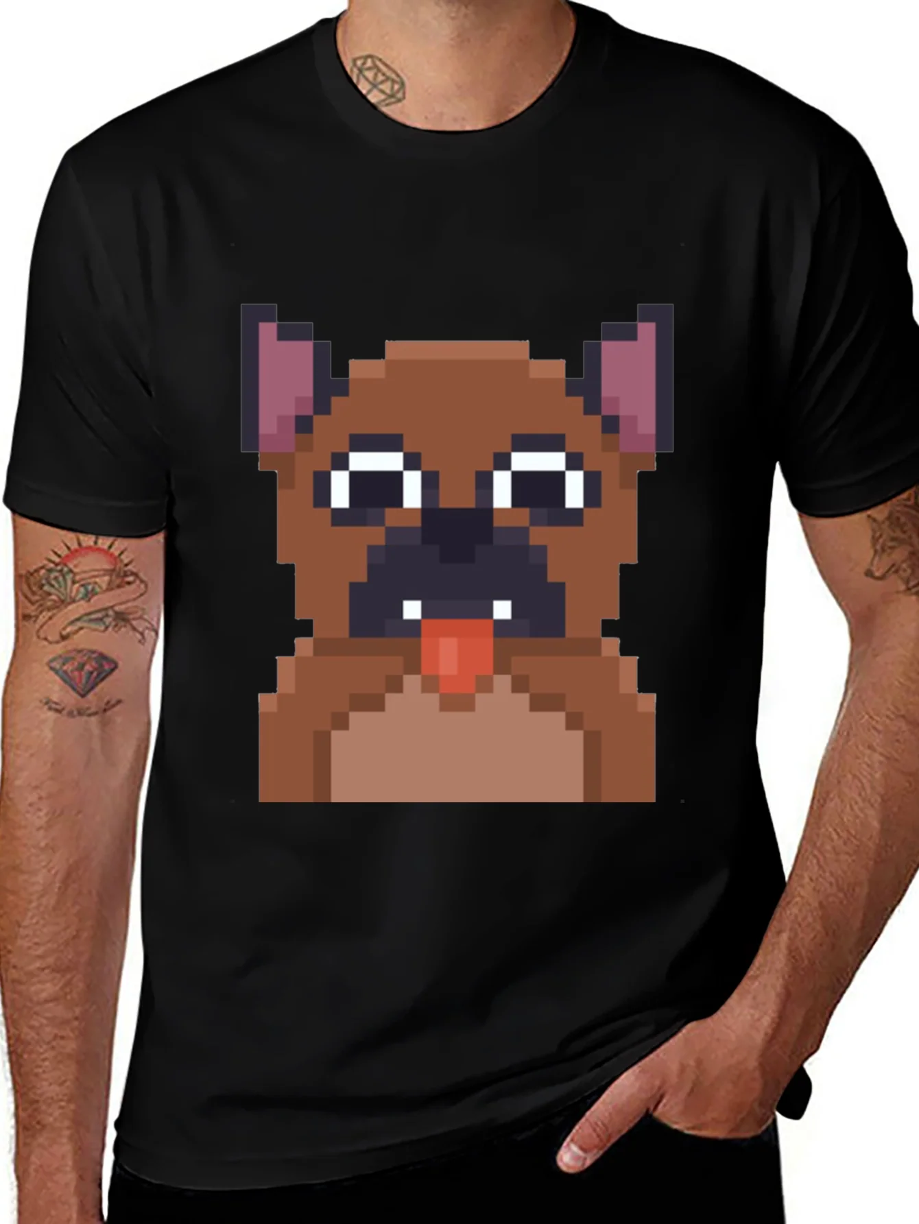Pixel Dog T-Shirt - Black Cotton Graphic Tee
