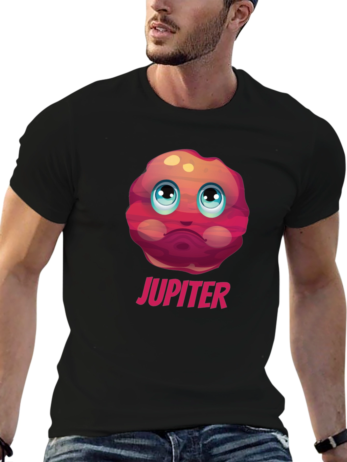Jupiter Planet Graphic Tee - Black Cotton T-Shirt