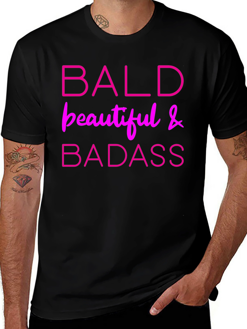 Bald Beautiful & Badass Black Graphic Tee
