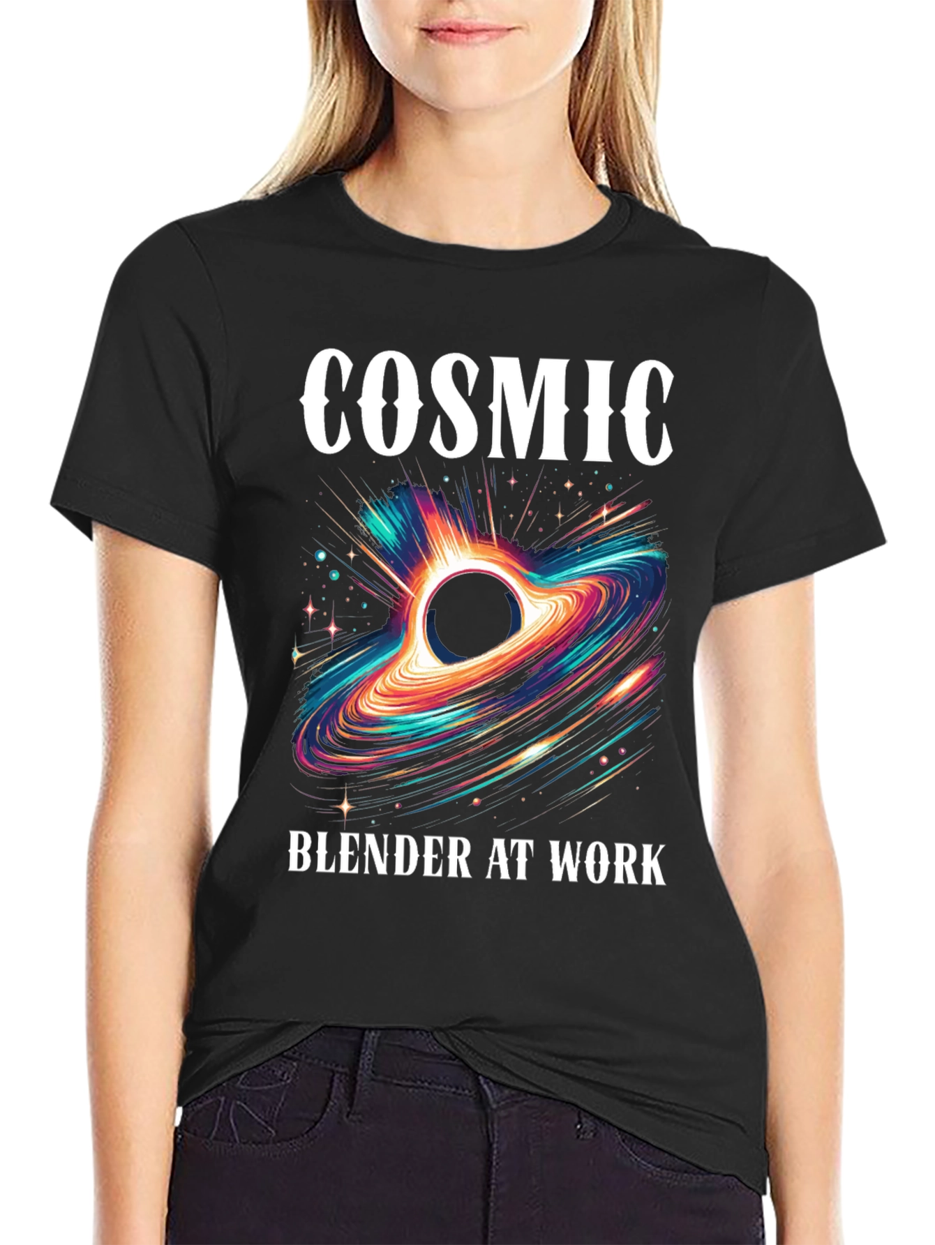 Cosmic Blender At Work Graphic Tee - Black T-Shirt