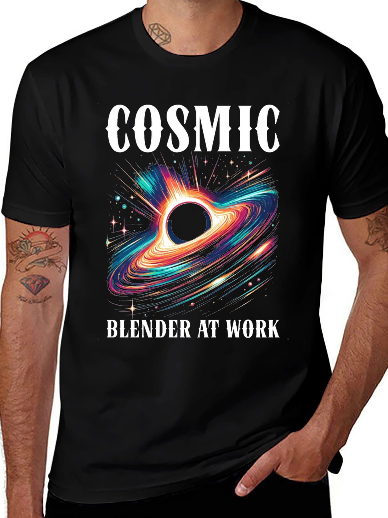 Cosmic Blender At Work Graphic Tee - Black T-Shirt