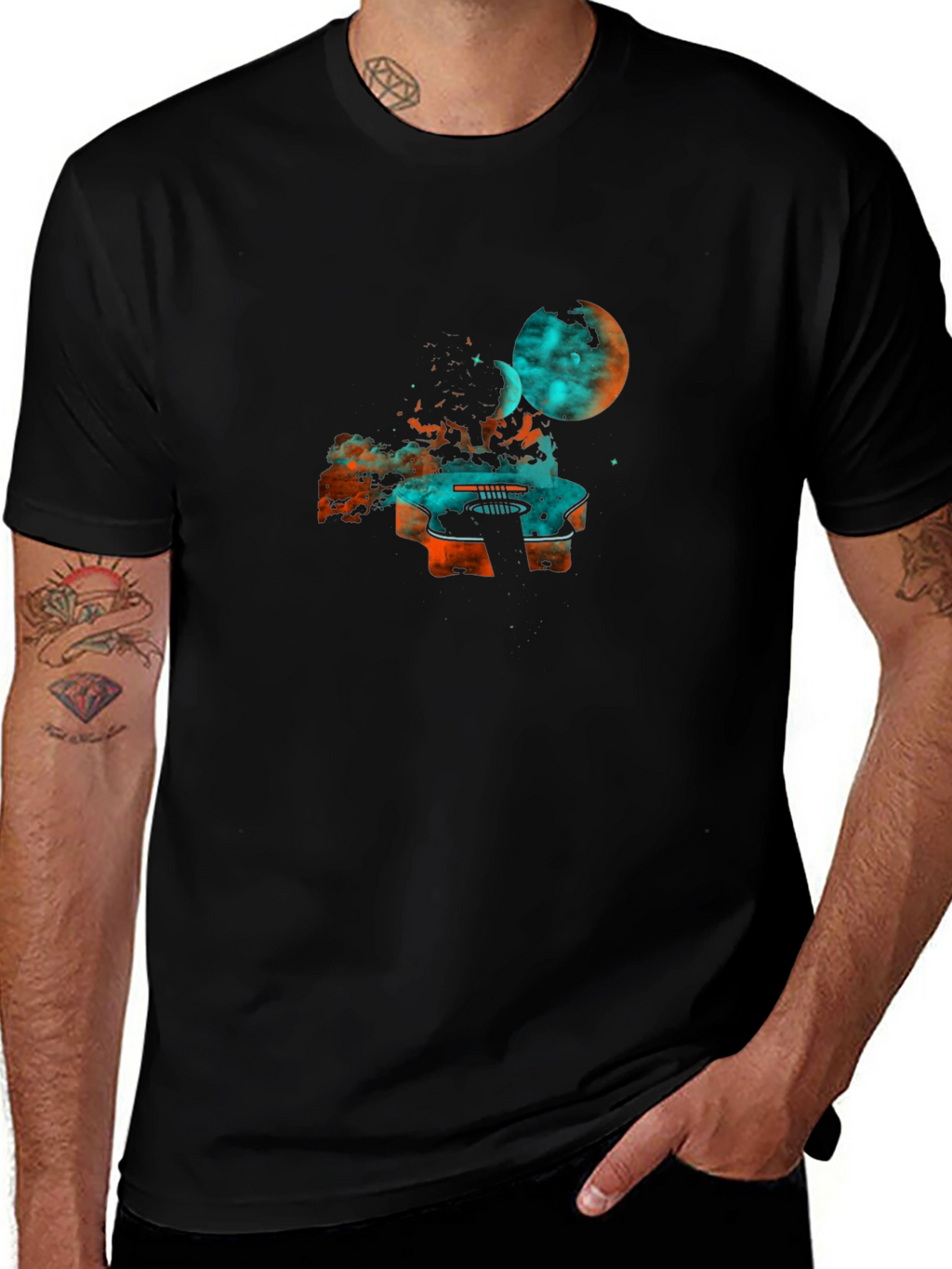 Cosmic Guitar Graphic Tee - Black Cotton Blend