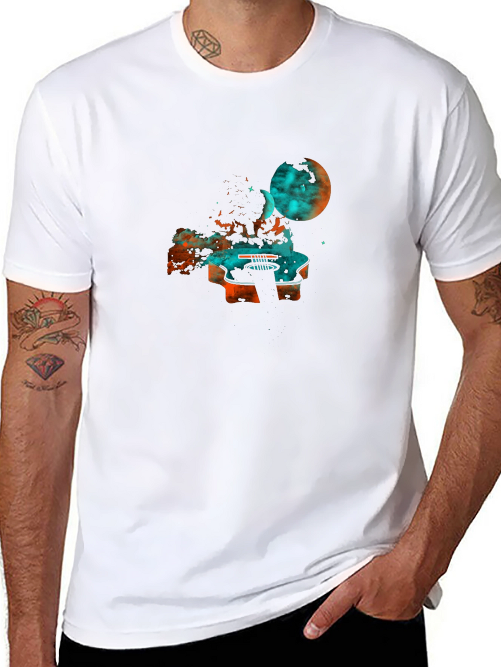 Cosmic Guitar Graphic Tee - Black Cotton Blend