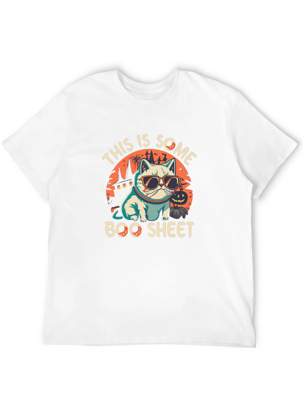 Boo Sheet Halloween T-Shirt - Cat with Sunglasses