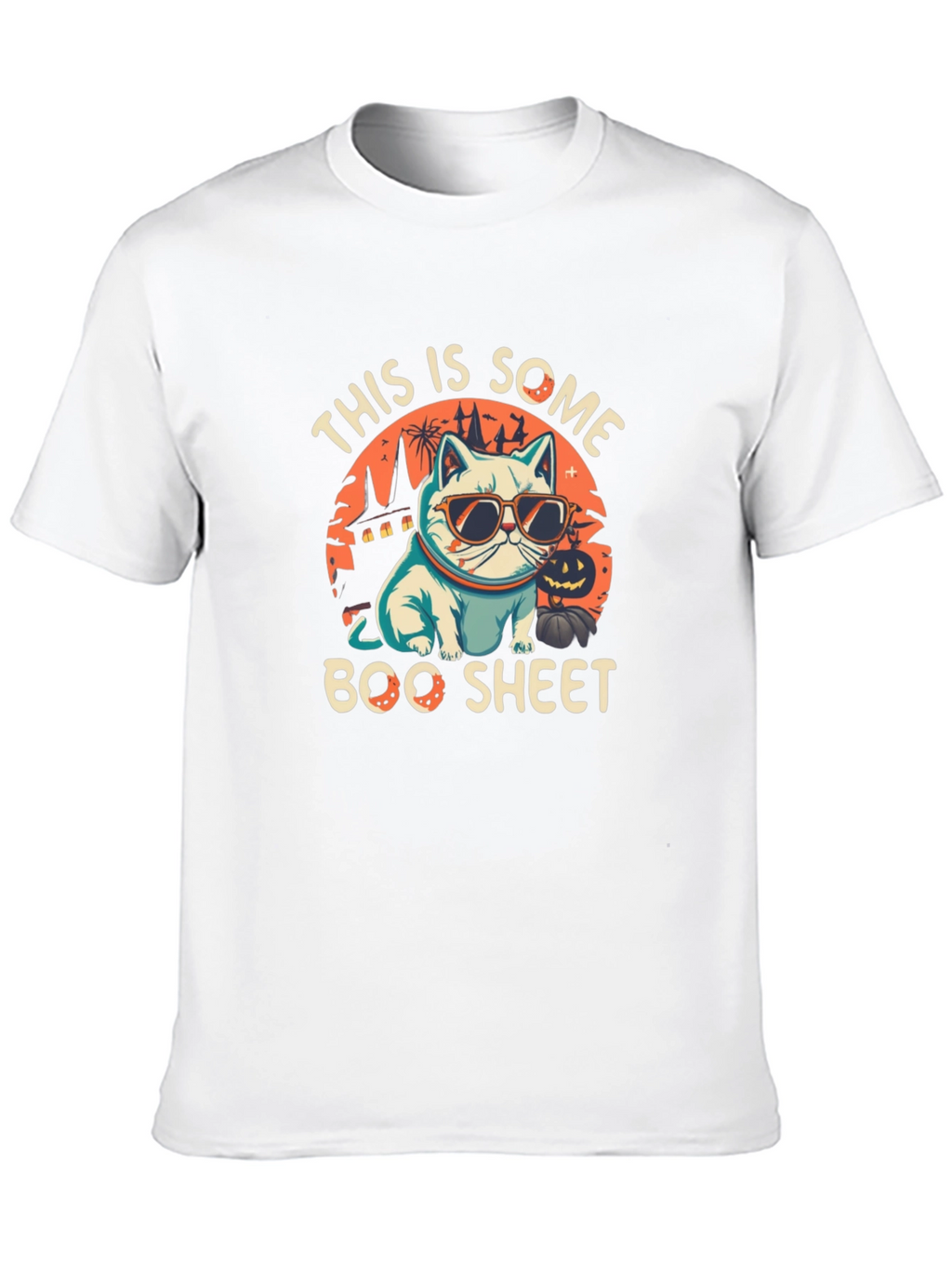 Boo Sheet Halloween T-Shirt - Cat with Sunglasses