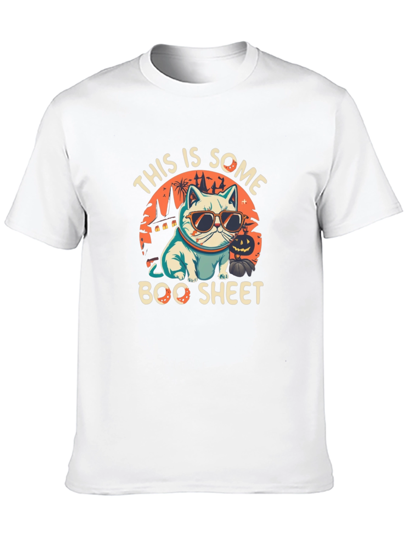 Boo Sheet Halloween T-Shirt - Cat with Sunglasses