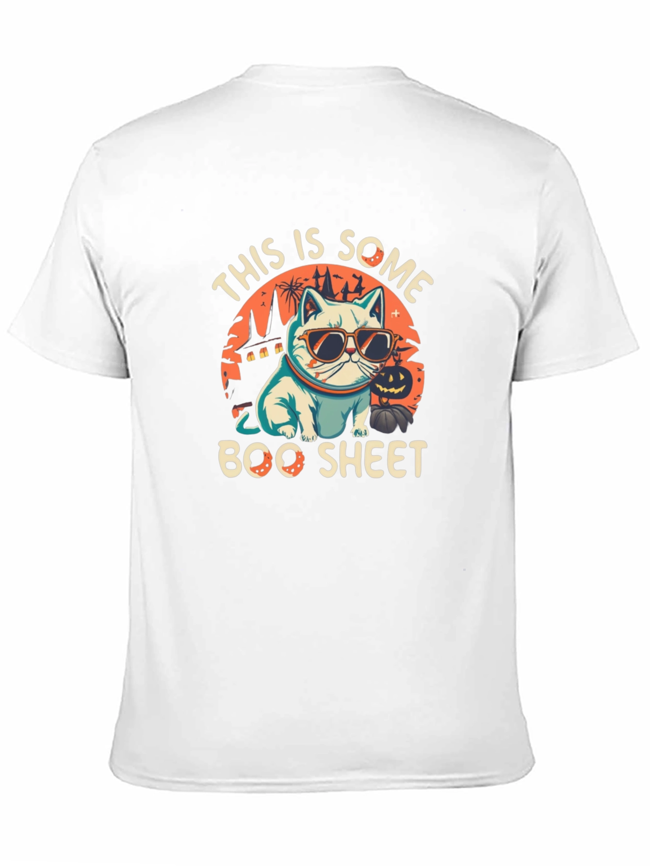 Boo Sheet Halloween T-Shirt - Cat with Sunglasses