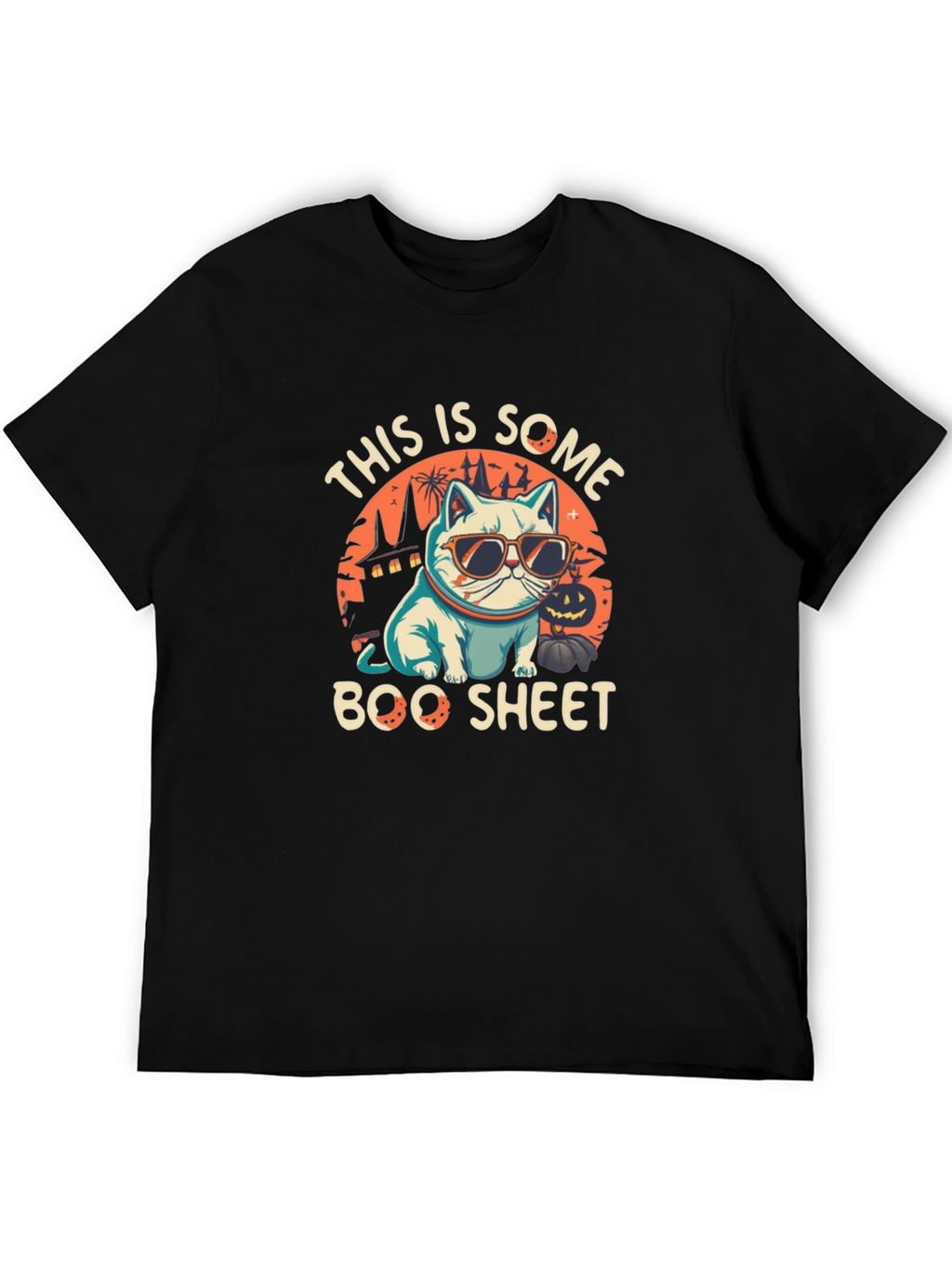 Boo Sheet Halloween T-Shirt - Cat with Sunglasses