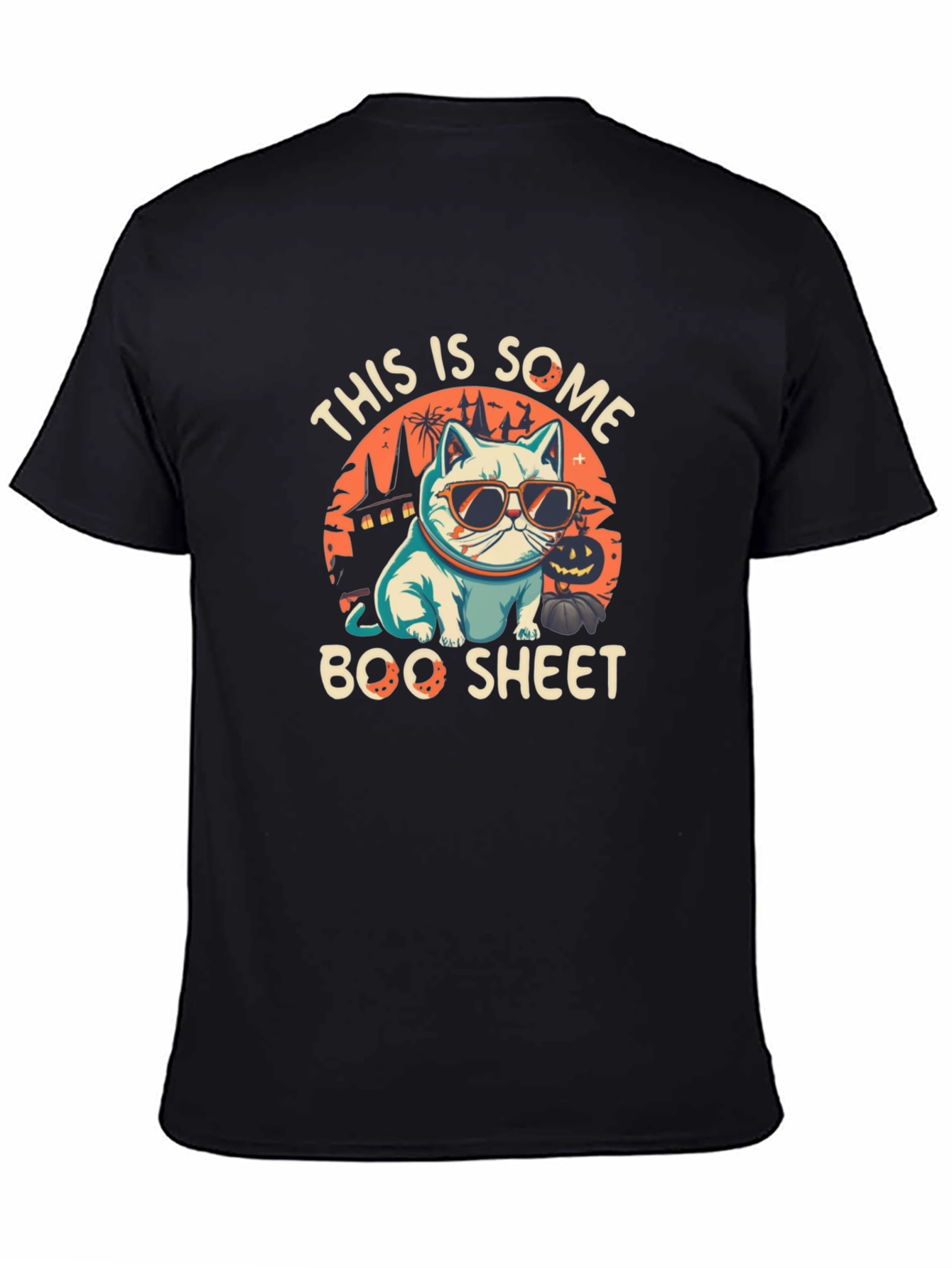 Boo Sheet Halloween T-Shirt - Cat with Sunglasses