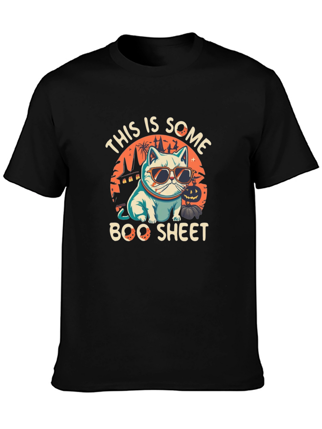 Boo Sheet Halloween T-Shirt - Cat with Sunglasses