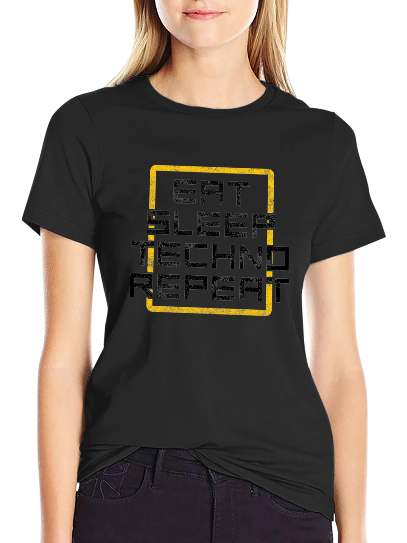 Eat Sleep Techno Repeat Black Graphic Tee