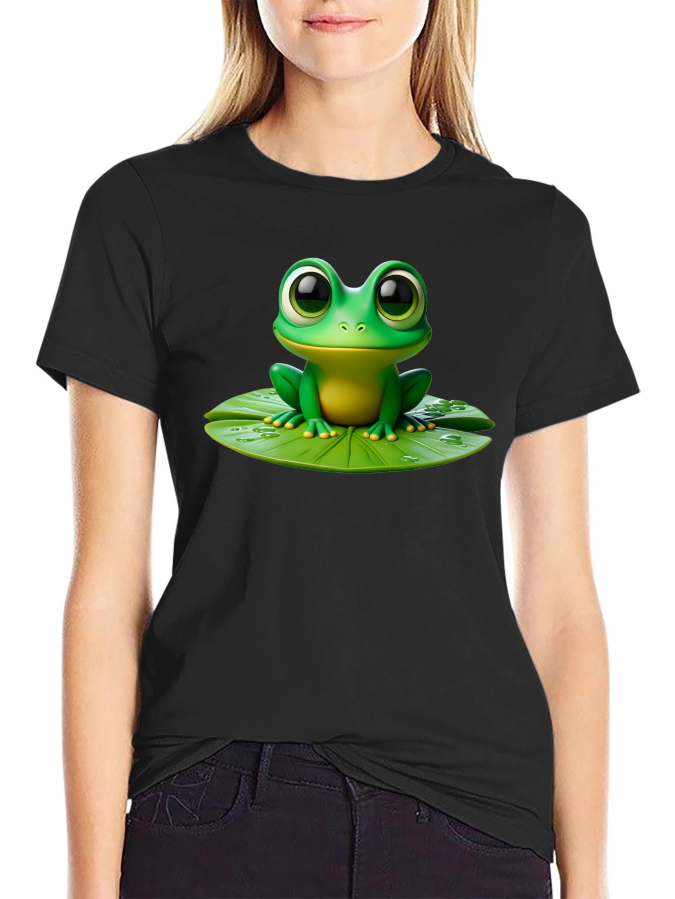 Frog on Lily Pad Graphic Tee - Black