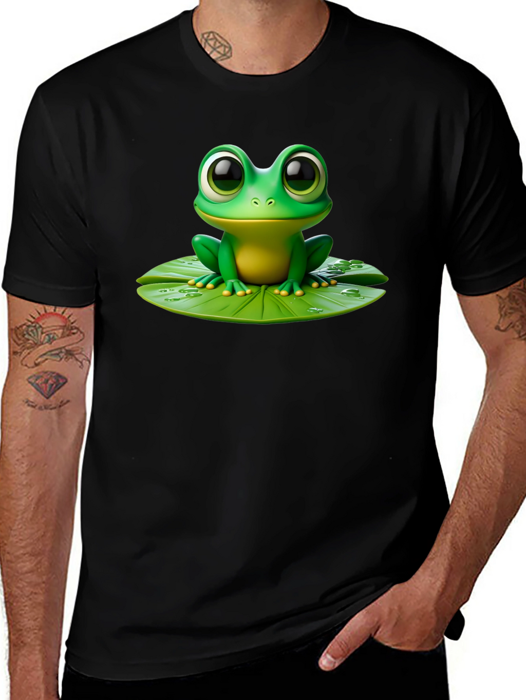 Frog on Lily Pad Graphic Tee - Black