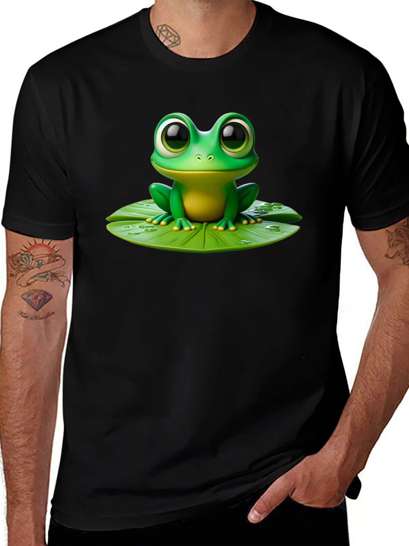 Frog on Lily Pad Graphic Tee - Black