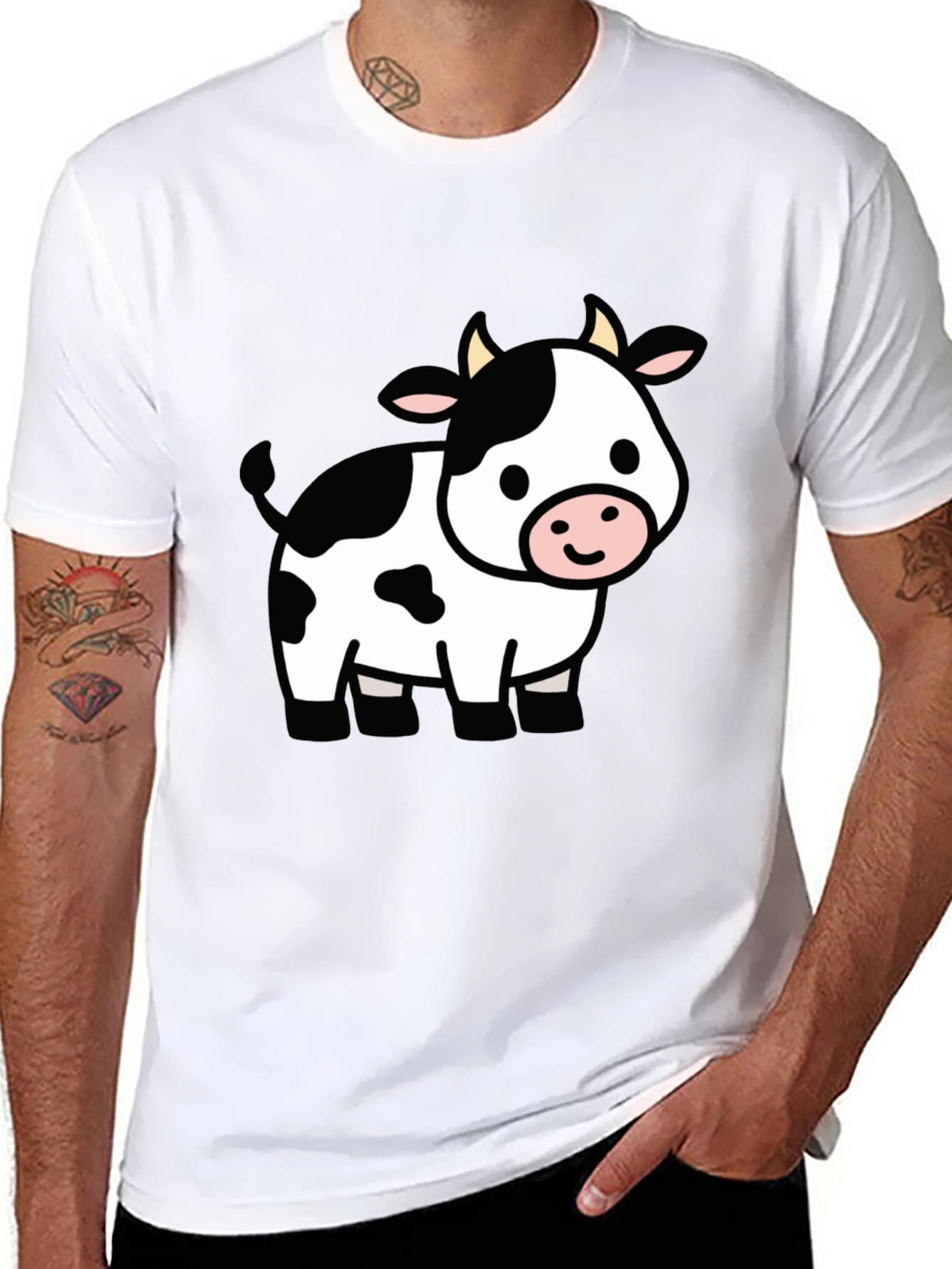 Cute Cow Graphic Black T-Shirt