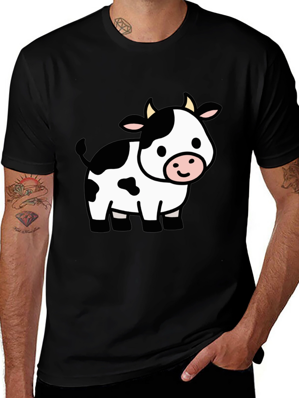 Cute Cow Graphic Black T-Shirt