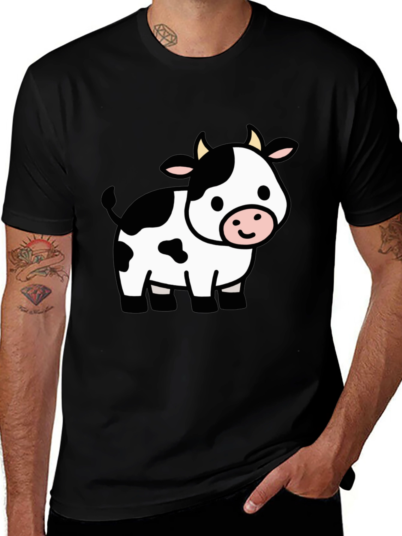 Cute Cow Graphic Black T-Shirt
