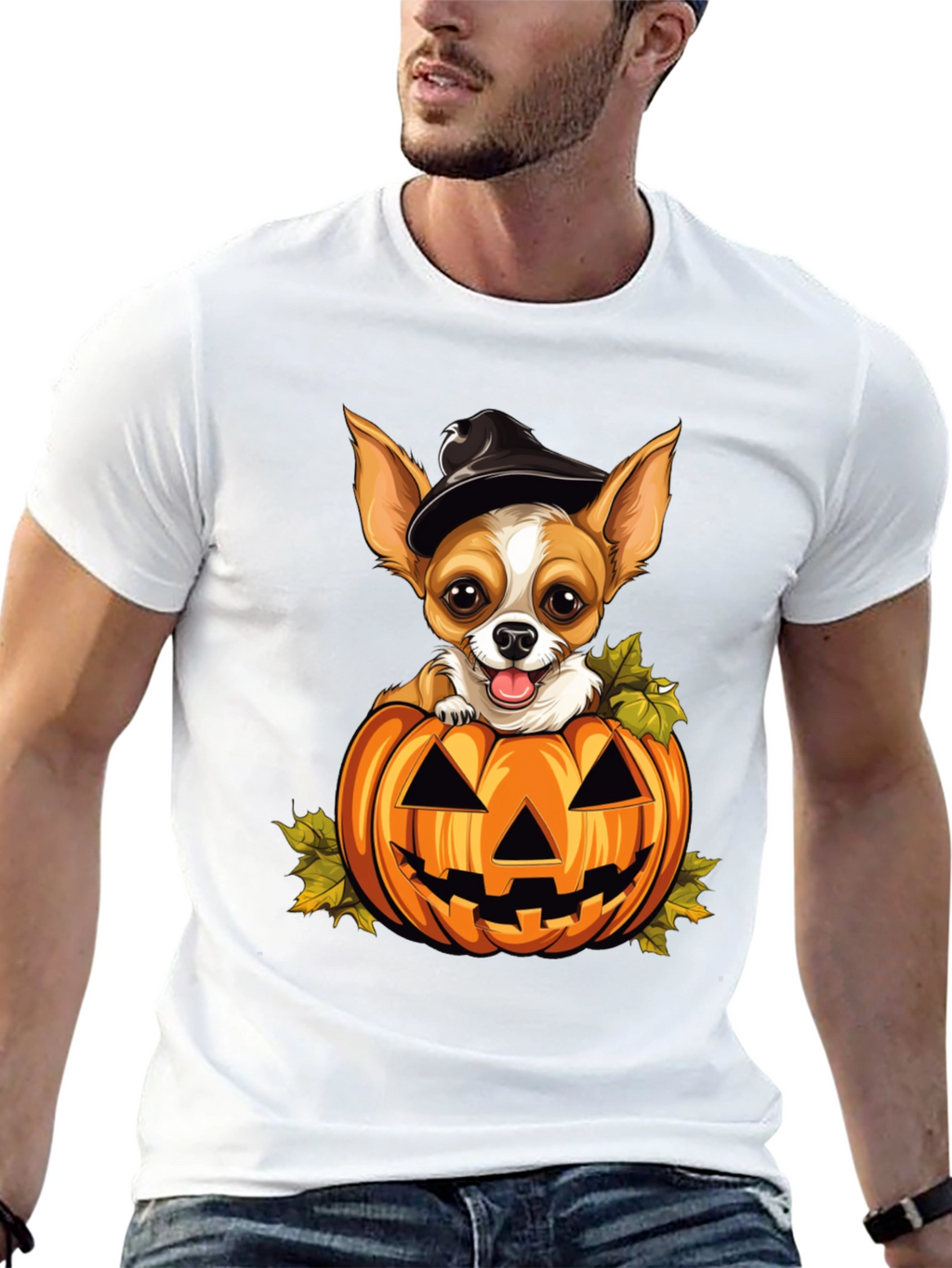 Halloween Chihuahua in Pumpkin T-Shirt