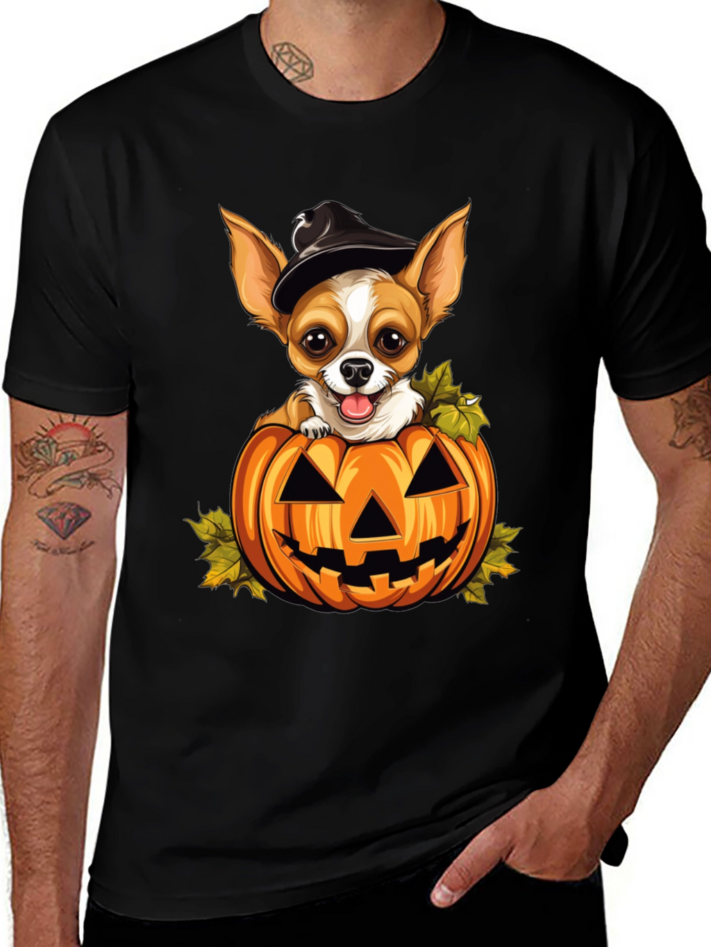 Halloween Chihuahua in Pumpkin T-Shirt
