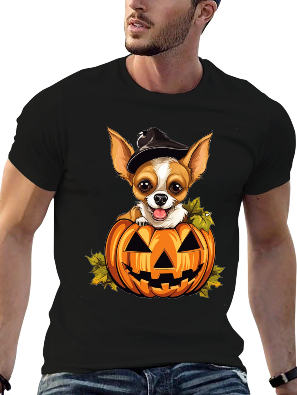 Halloween Chihuahua in Pumpkin T-Shirt