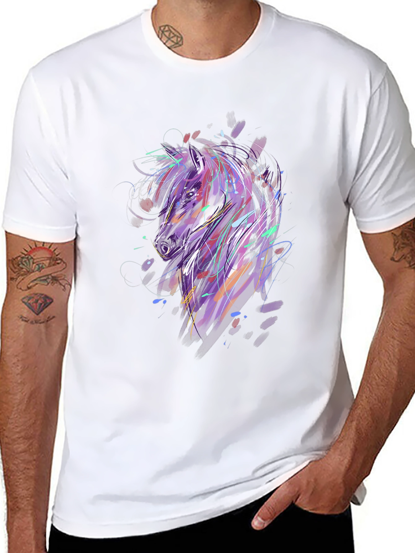 Abstract Horse Graphic Black T-Shirt