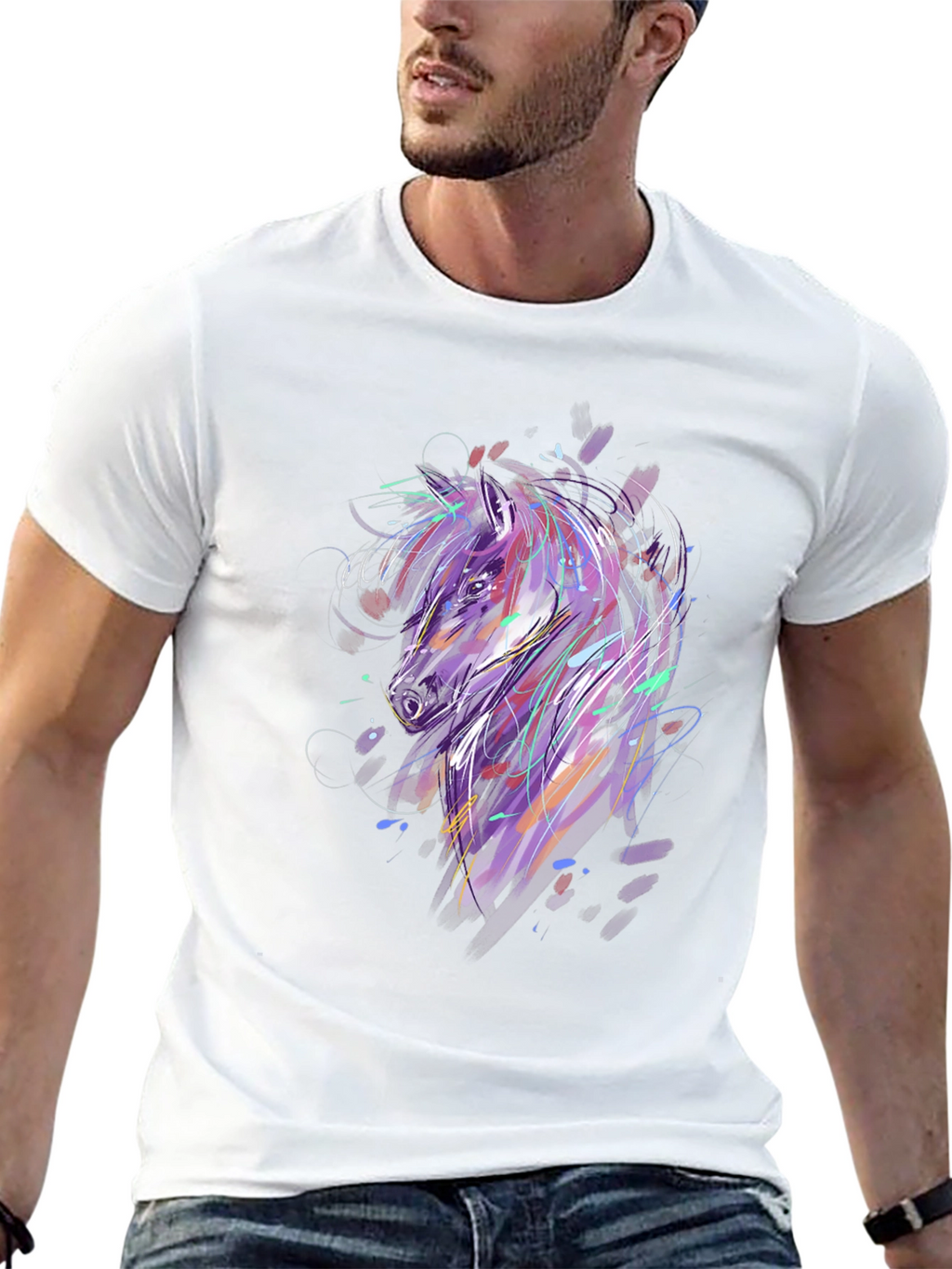 Abstract Horse Graphic Black T-Shirt