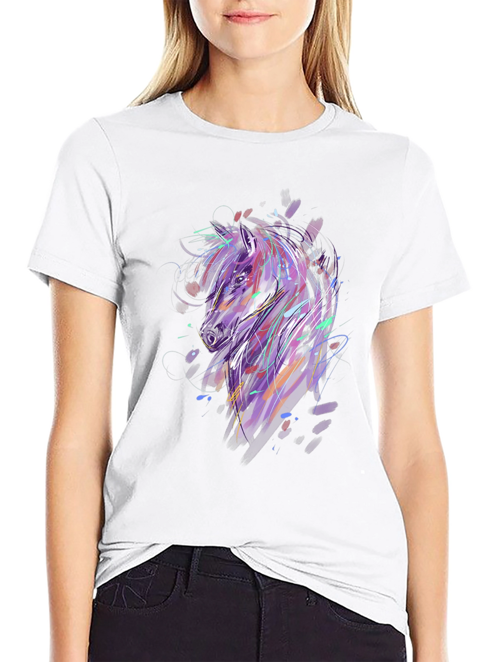 Abstract Horse Graphic Black T-Shirt