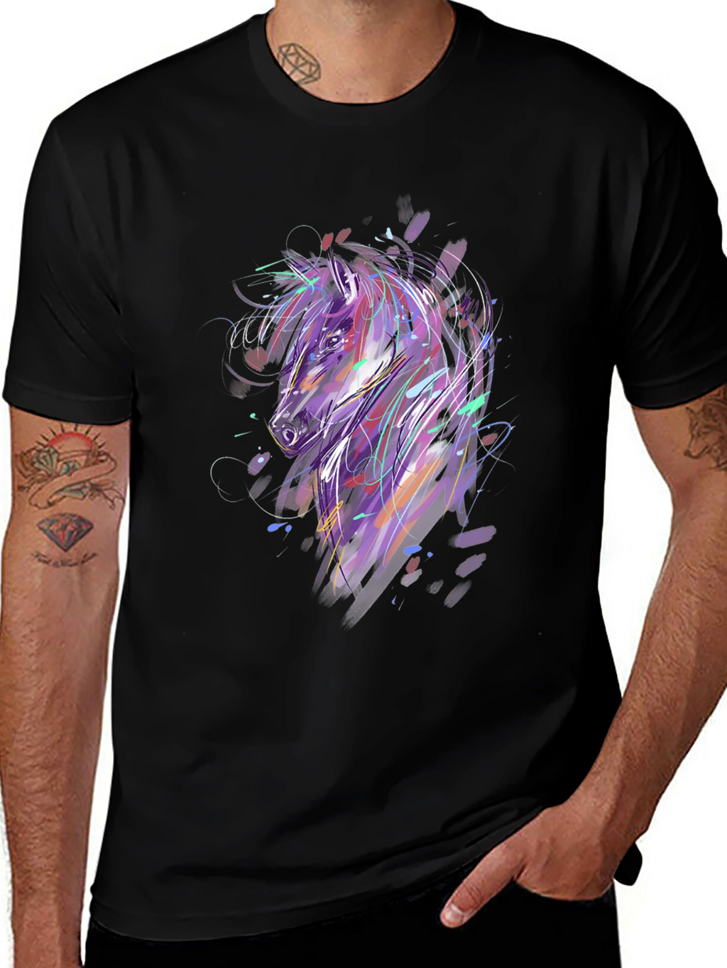 Abstract Horse Graphic Black T-Shirt