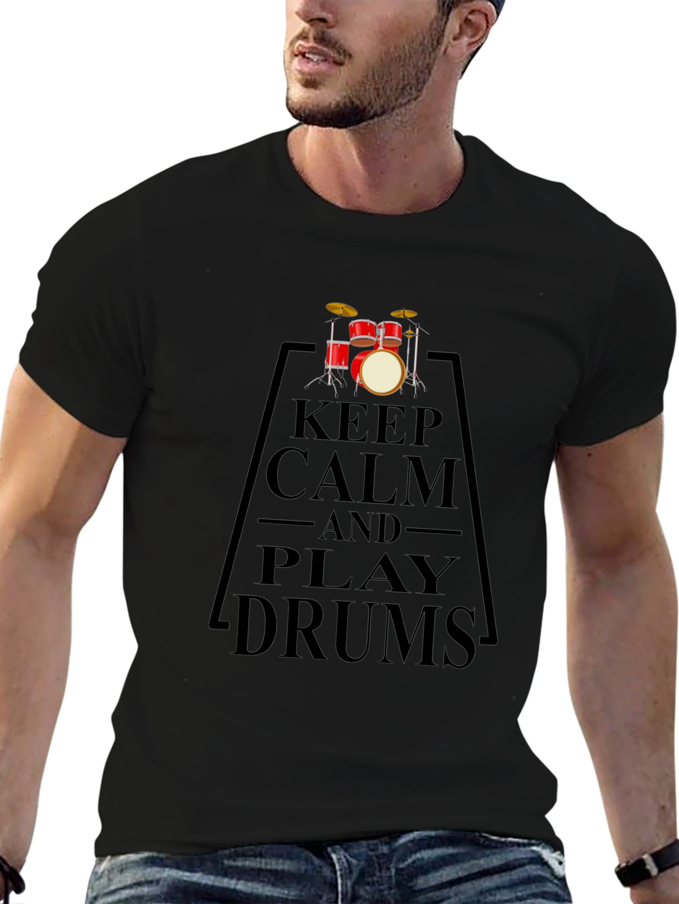 Keep Calm and Play Drums Black T-Shirt