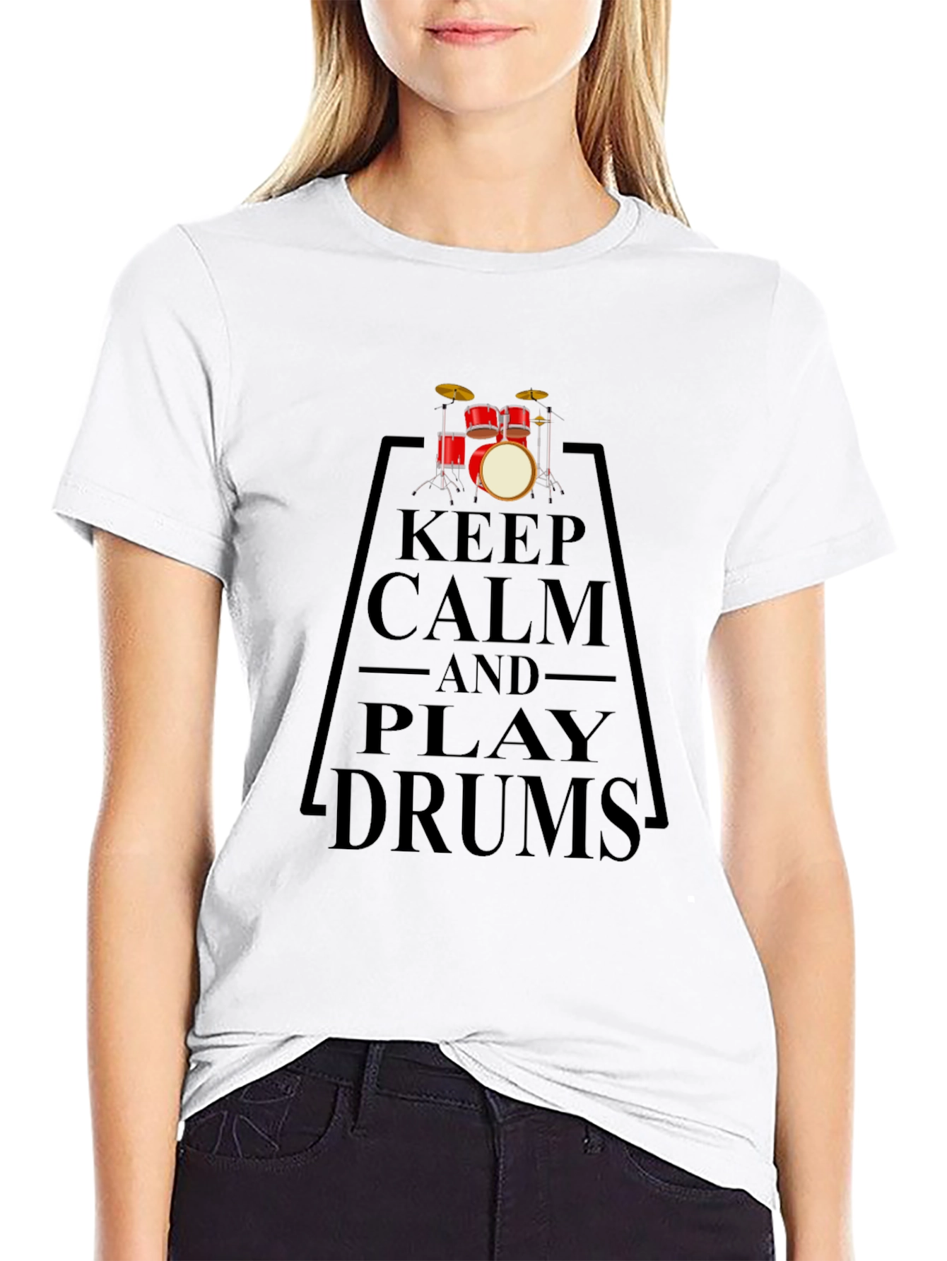 Keep Calm and Play Drums Black T-Shirt