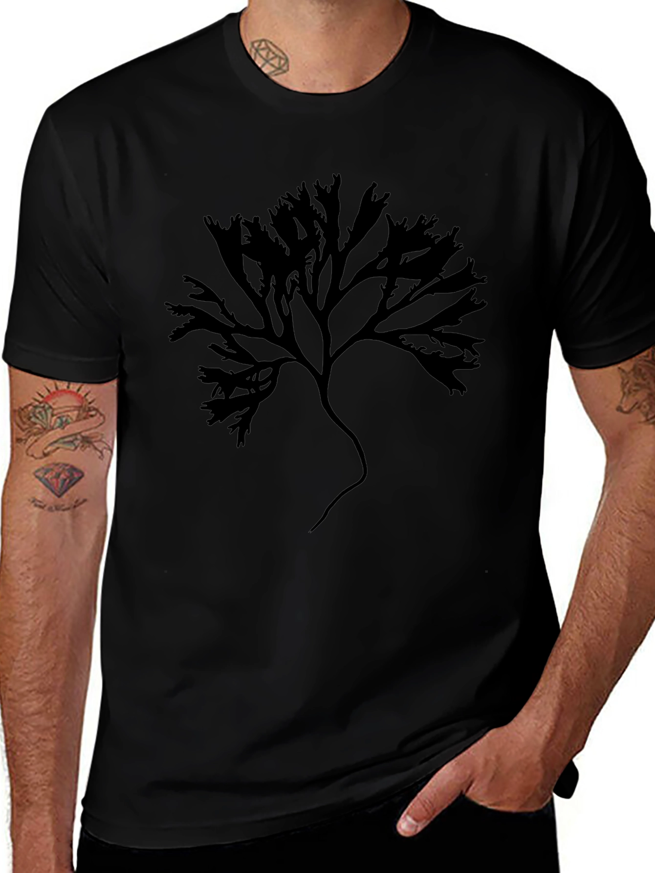 Black T-Shirt with Abstract Tree Graphic