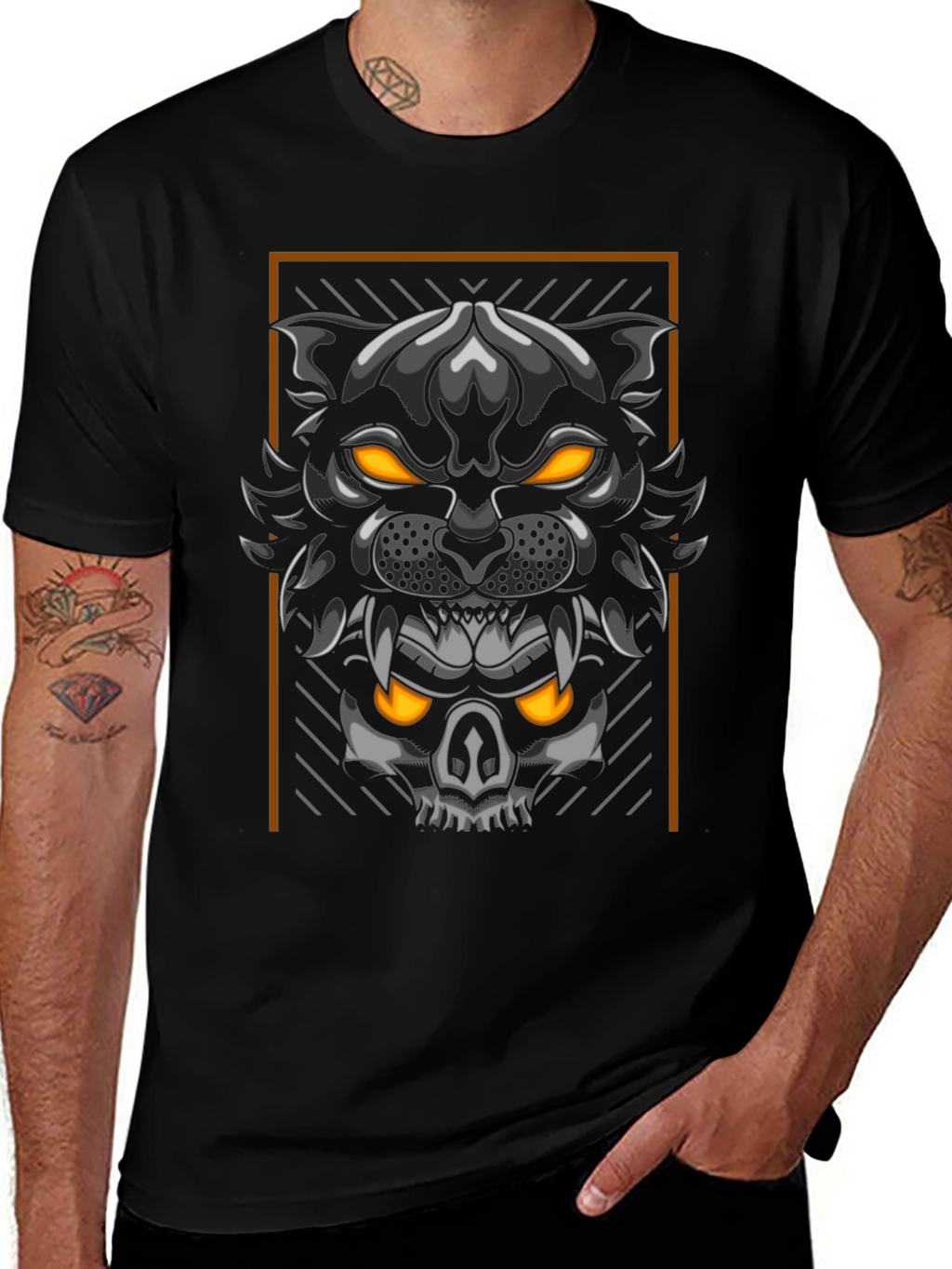 Black Panther & Skull Graphic Tee - Mens