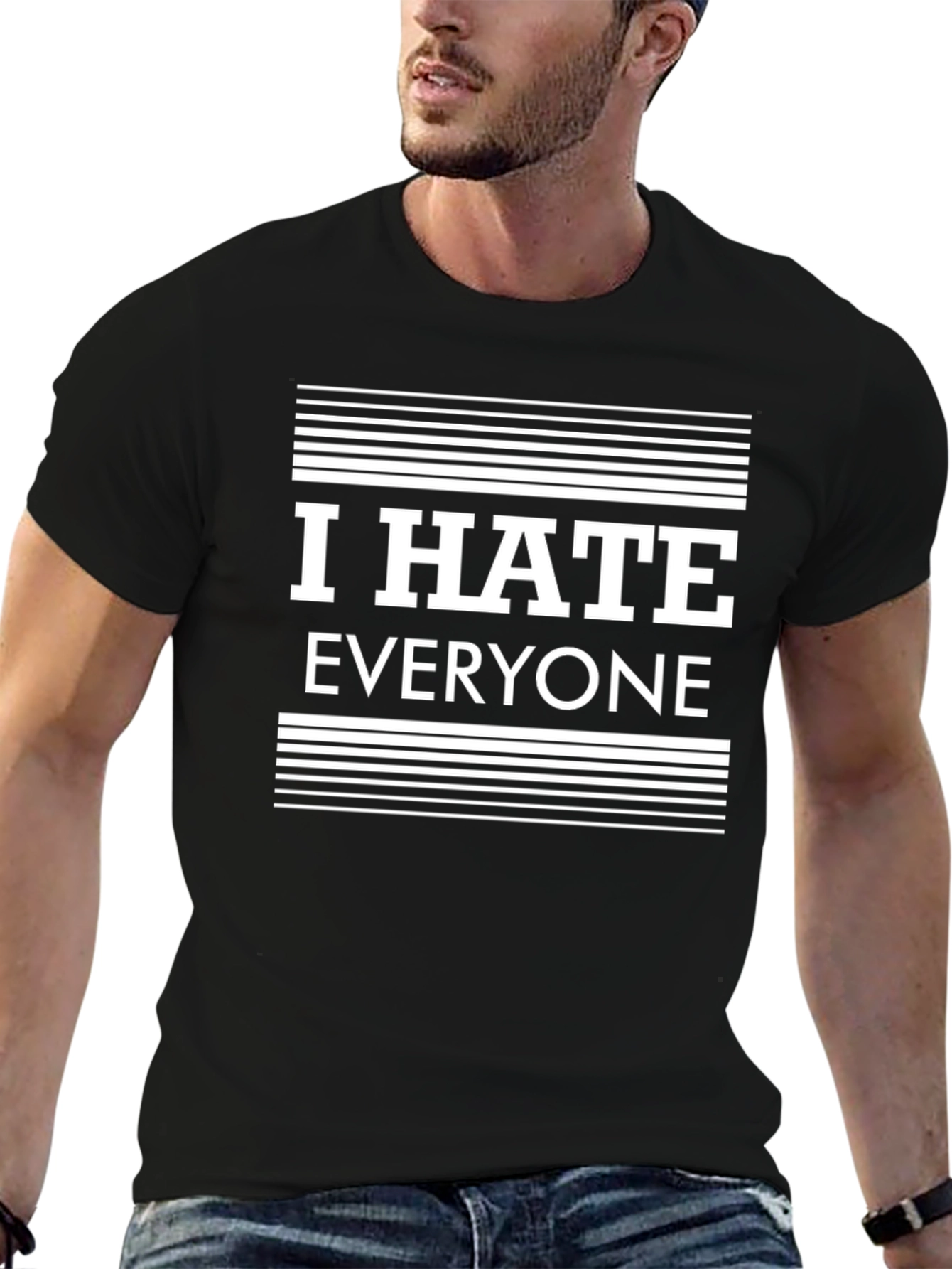 I HATE EVERYONE Graphic Print Black T-Shirt