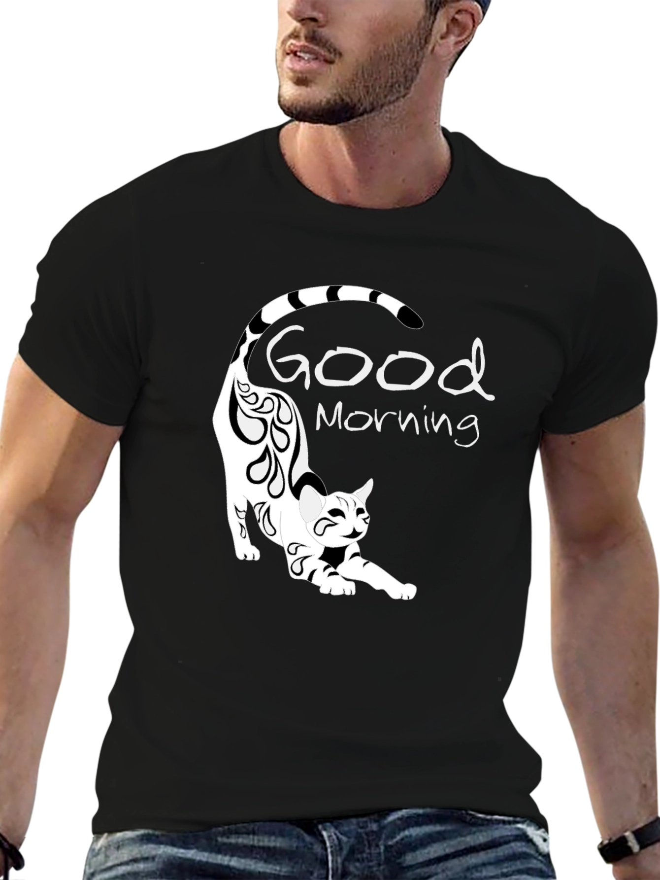 Good Morning Cat Black T-Shirt