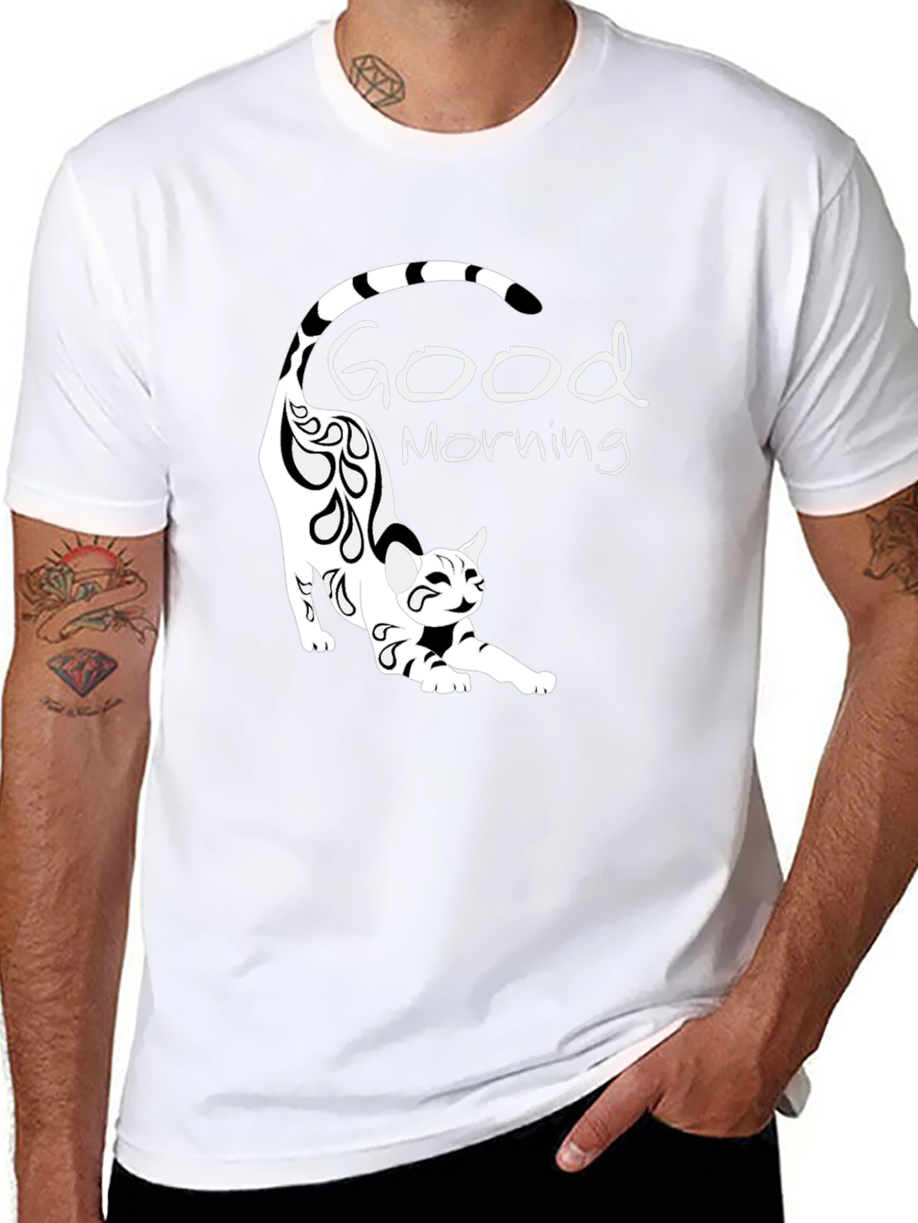 Good Morning Cat Black T-Shirt