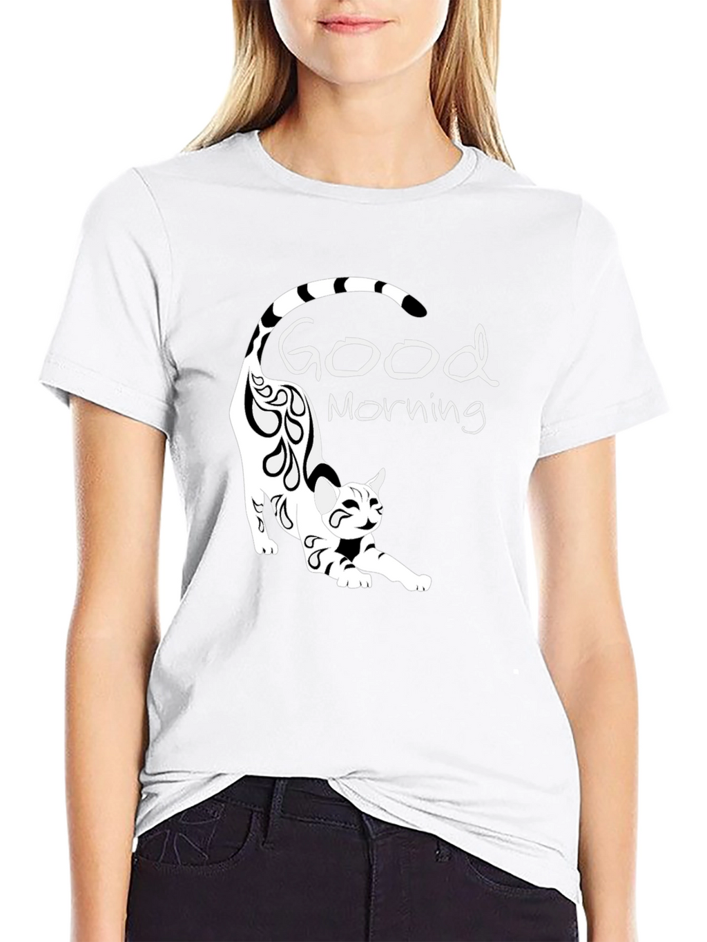 Good Morning Cat Black T-Shirt
