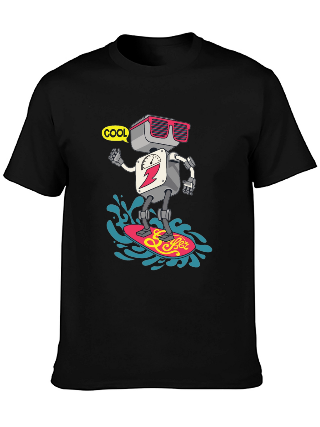 Cool Robot Surfing T-Shirt - Black