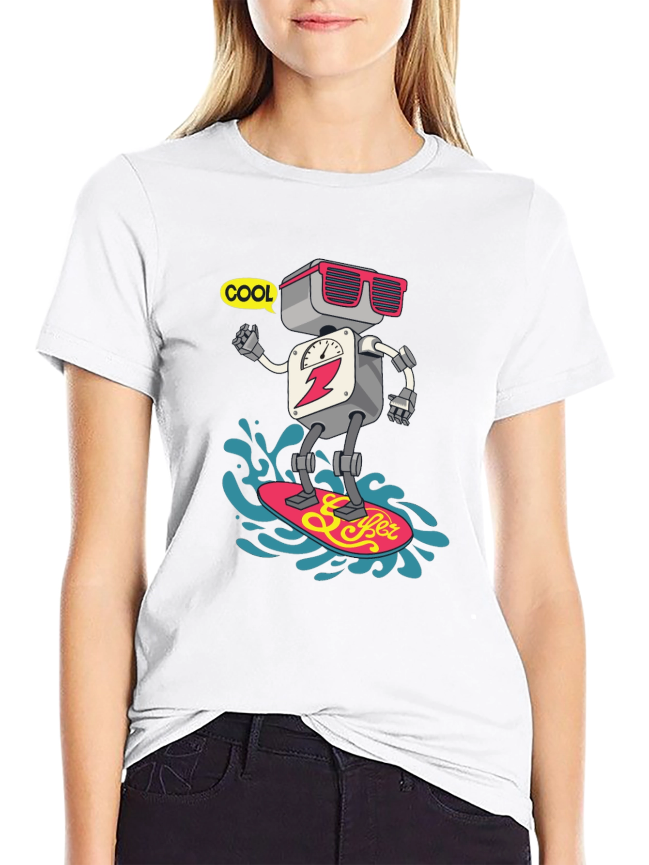 Cool Robot Surfing T-Shirt - Black