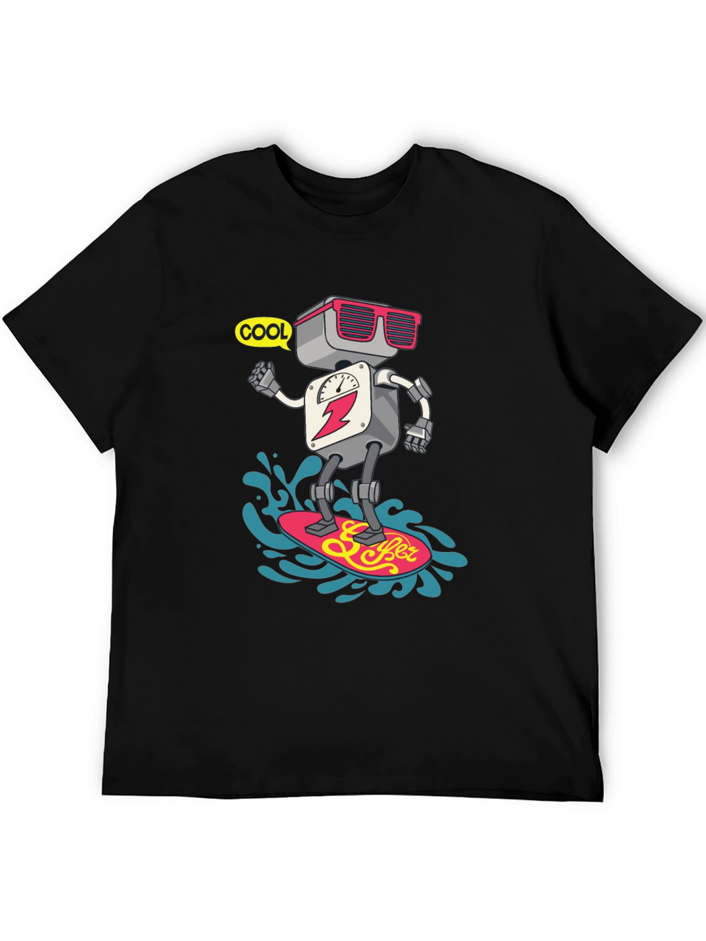 Cool Robot Surfing T-Shirt - Black